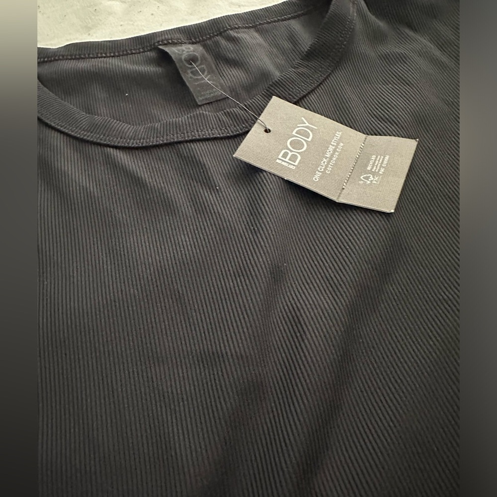 CottonOn Active Rib Fitted Gym Black Tee: Size Large